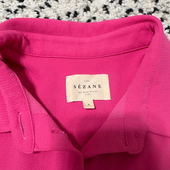 SEZANE Laurine Button Down Collared Boxy Shirt Sz S Small Hot Pink Loose Bright - Picture 3 of 11